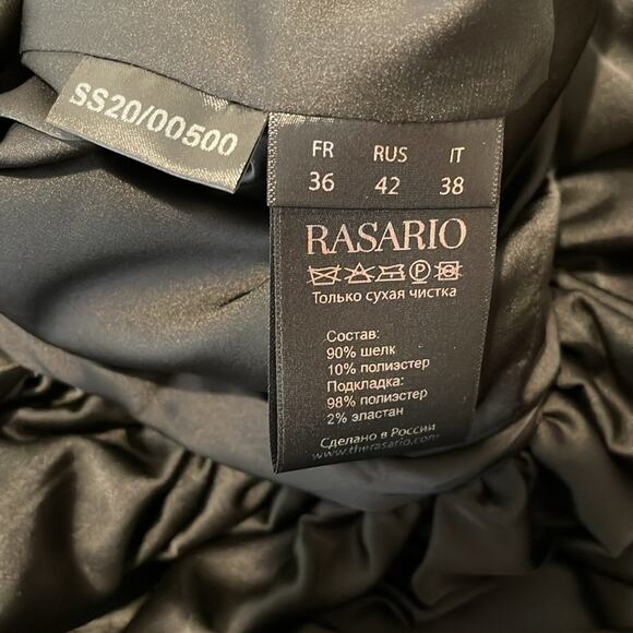 RASARIO Ruffled Silk and Crepe Corset Strapless Black Midi Dress Size 4 - Picture 10 of 11